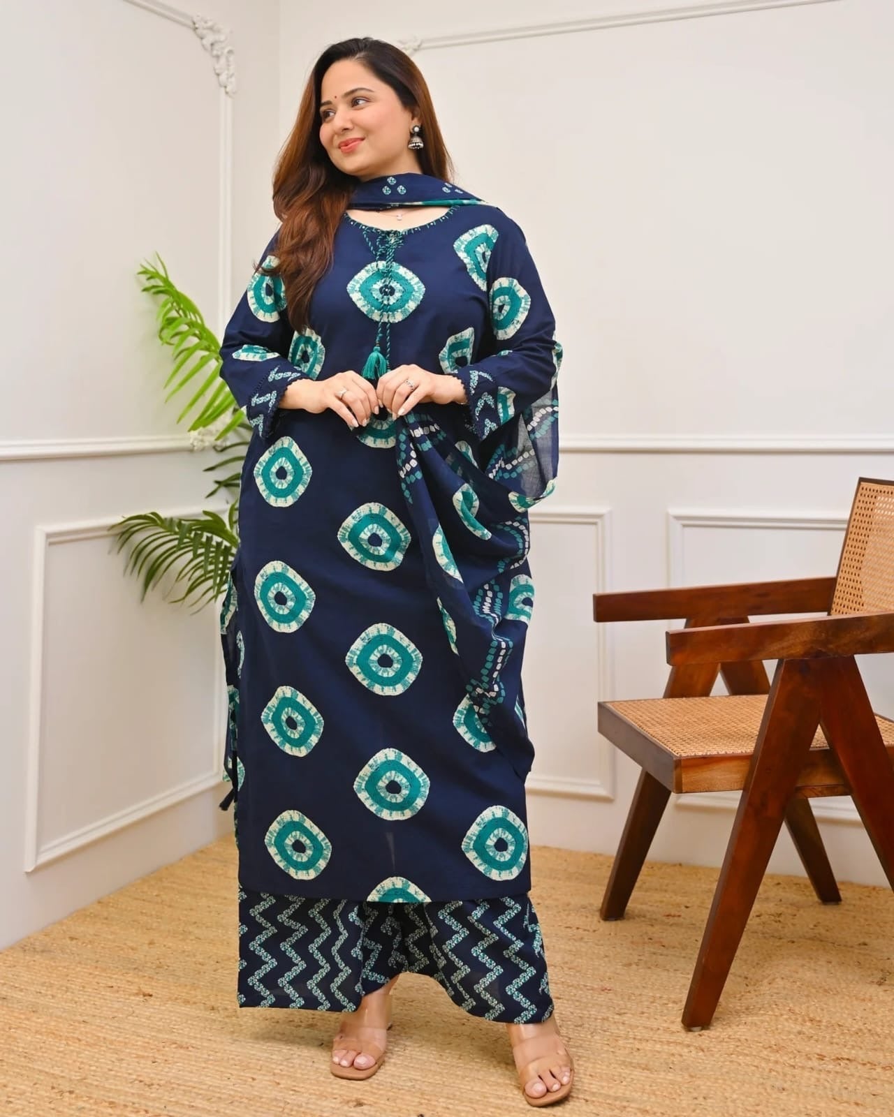 Navy Blue Printed Kurta Set with Dupatta for Women