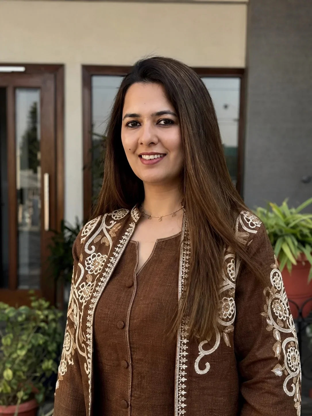 Elegant Brown Embroidered Co-Ord Set for Women | Premium Ethnic Fusion Wear
