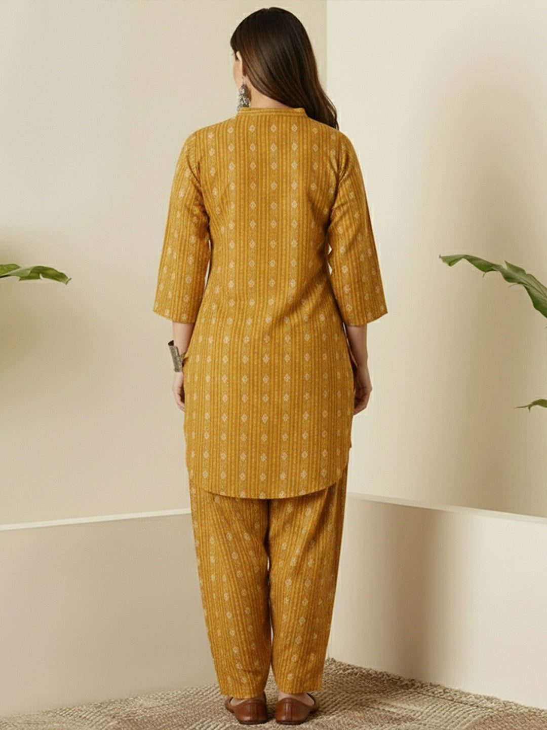 Mustard Yellow Embroidered Kurta Salwar Set