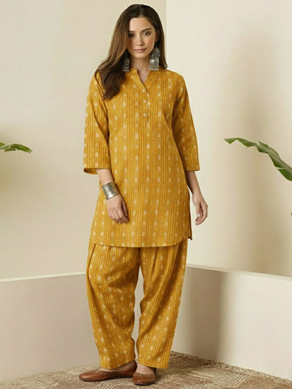 Mustard Yellow Embroidered Kurta Salwar Set