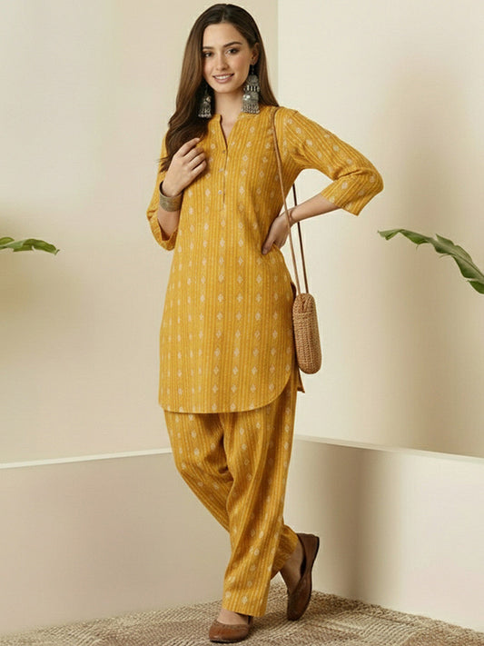 Mustard Yellow Embroidered Kurta Salwar Set