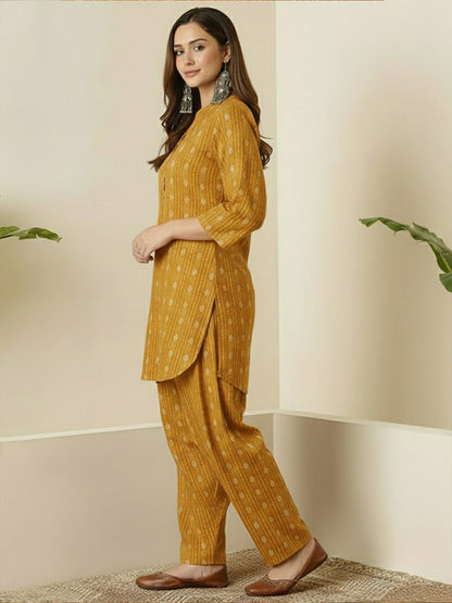 Mustard Yellow Embroidered Kurta Salwar Set