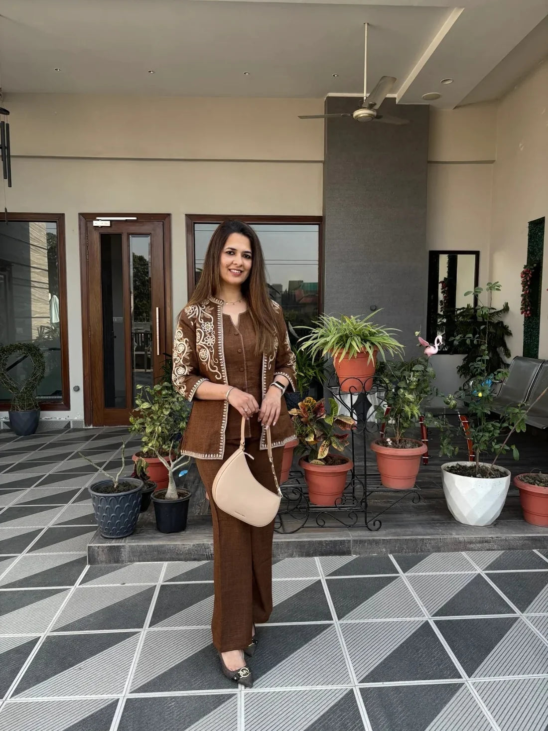 Elegant Brown Embroidered Co-Ord Set for Women | Premium Ethnic Fusion Wear