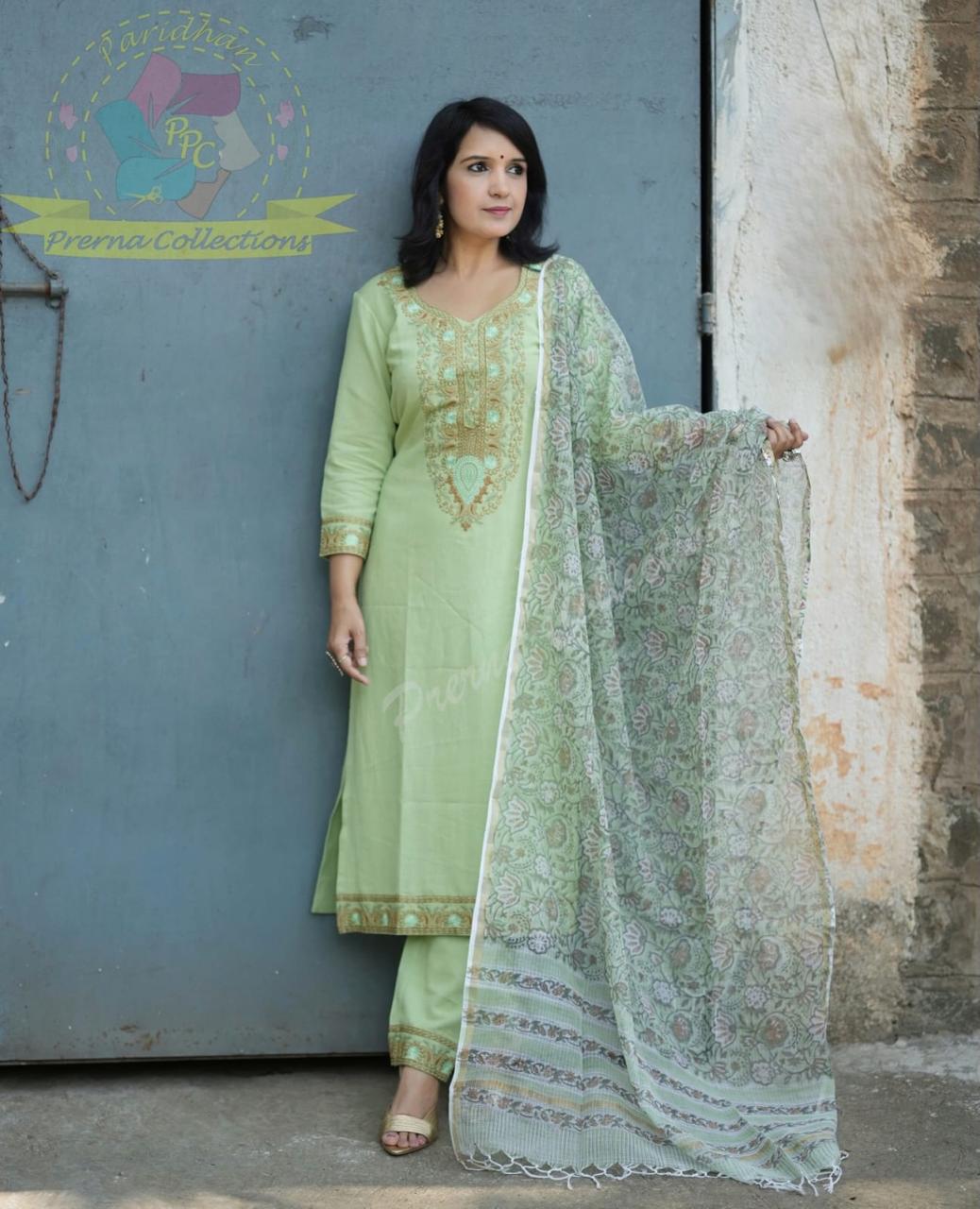 Pista Green Embroidered Kurta Set With Dupatta For Women