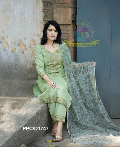 Pista Green Embroidered Kurta Set With Dupatta For Women