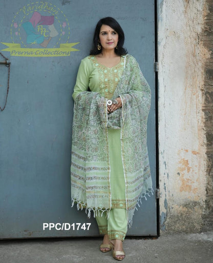 Pista Green Embroidered Kurta Set With Dupatta For Women
