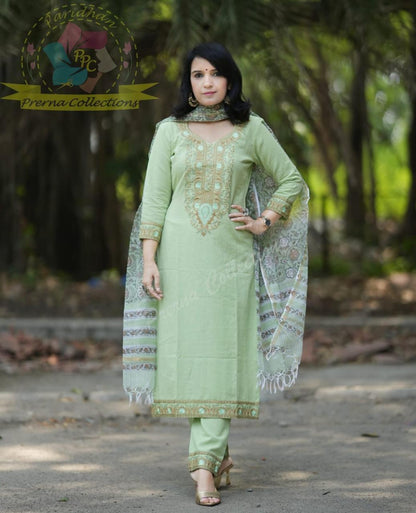 Pista Green Embroidered Kurta Set With Dupatta For Women