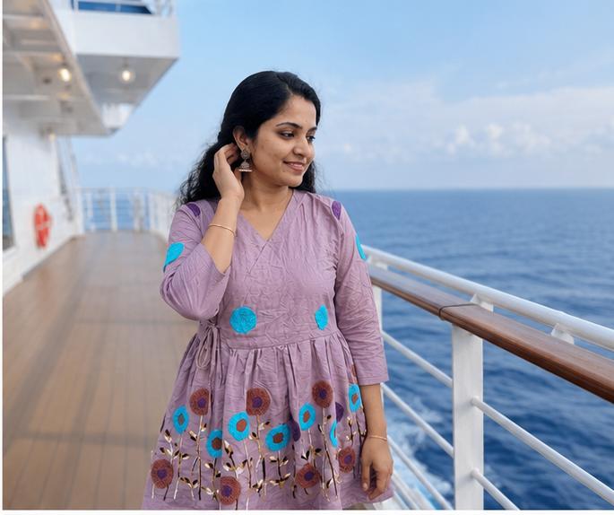 Mauve Multicolor Floral Embroidered Short Kurta