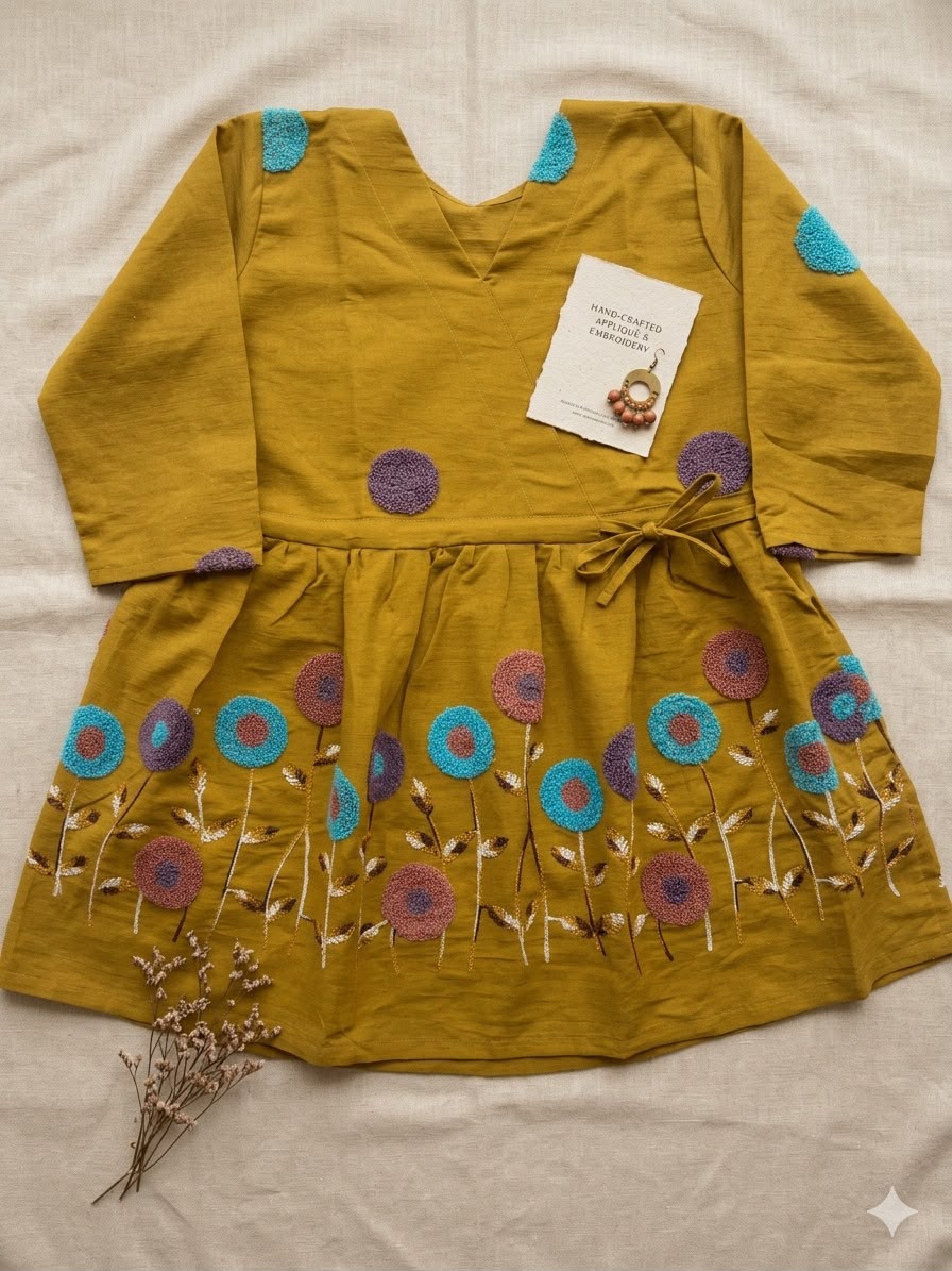 Mustard Yellow Multicolor Floral Embroidered Short Kurta