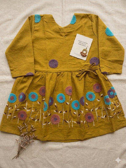 Mustard Yellow Multicolor Floral Embroidered Short Kurta