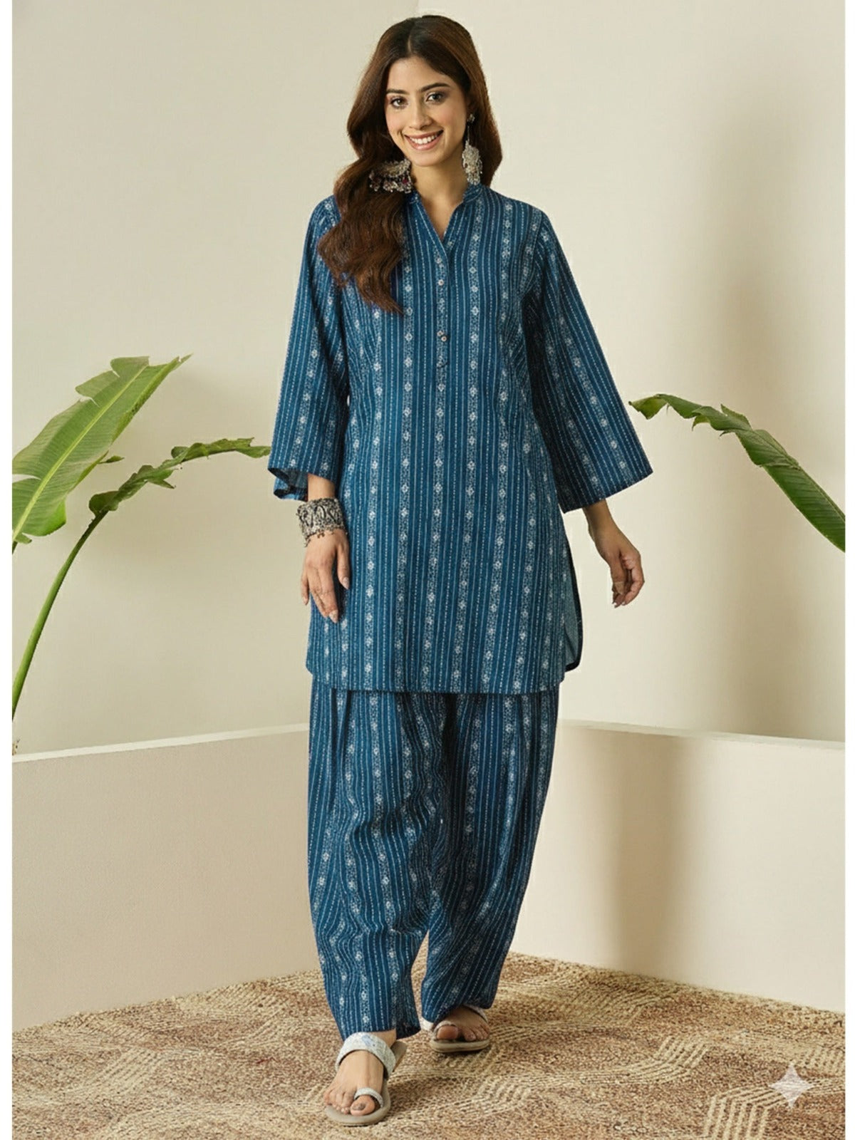 Indigo Nagin Katha Embroidered Kurta Salwar Set