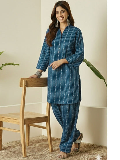 Indigo Nagin Katha Embroidered Kurta Salwar Set