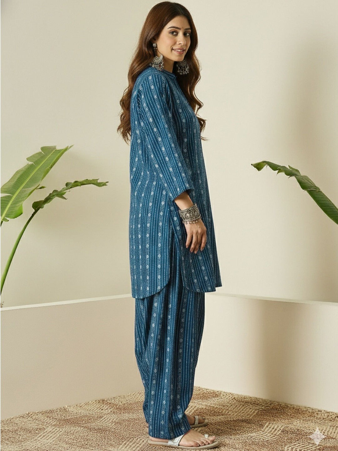 Indigo Nagin Katha Embroidered Kurta Salwar Set