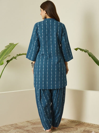 Indigo Nagin Katha Embroidered Kurta Salwar Set