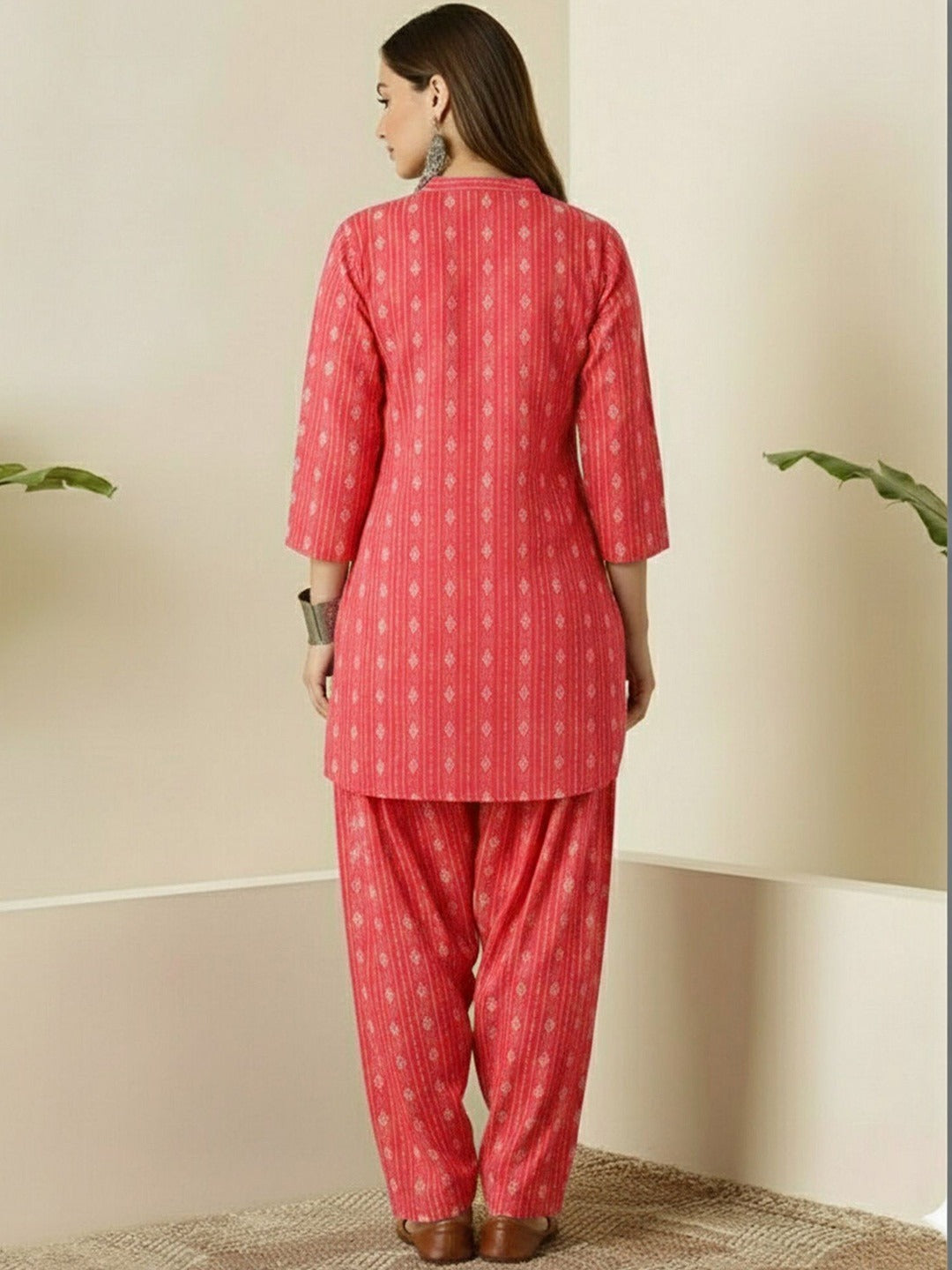 Coral Pink nagin katha cotton Kurta Salwar Set