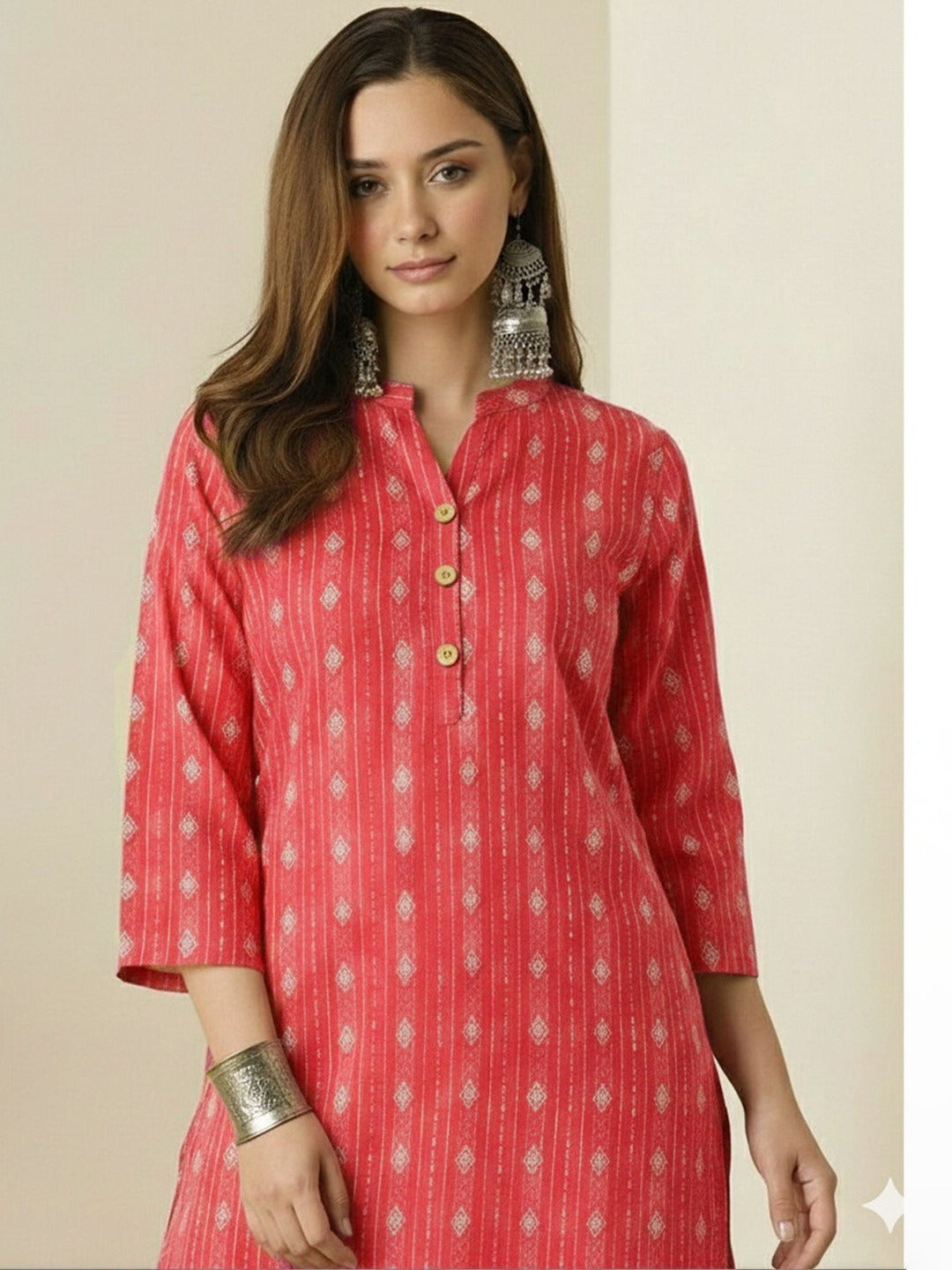 Coral Pink nagin katha cotton Kurta Salwar Set
