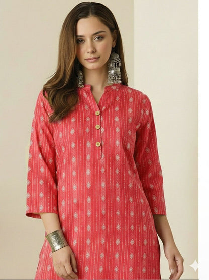 Coral Pink nagin katha cotton Kurta Salwar Set