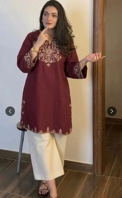 Red Cotton Embroidered Kurta Set with Palazzo Pants