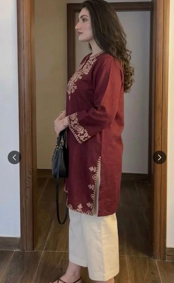 Red Cotton Embroidered Kurta Set with Palazzo Pants