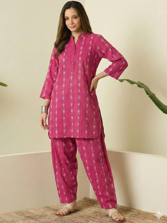 Rose Pink Embroidered Kurta Salwar Set