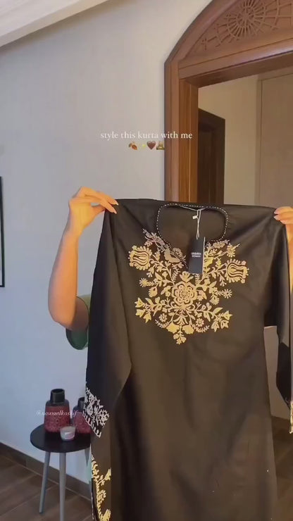 Black Embroidery cotton kurta set with Plazzo pants
