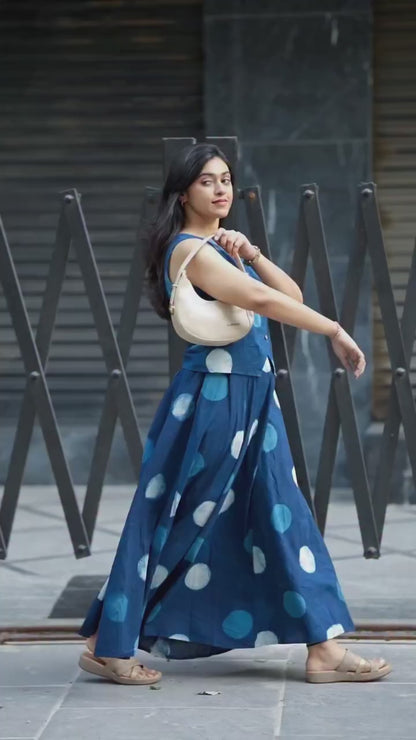Women's Blue Cotton Top with Floral Long Skirt